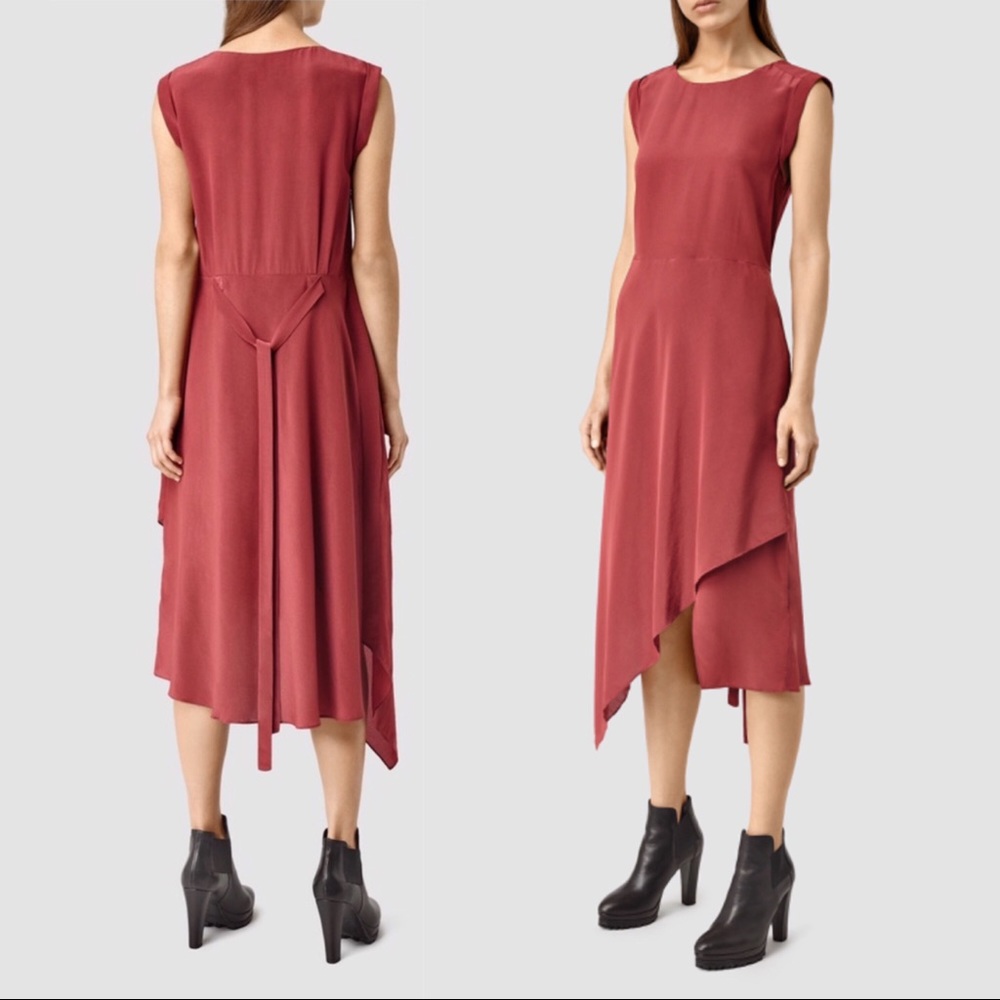 All Saints’ Silk Blend Cecilia Dress Sahara Red 4 - Picture 10 of 10